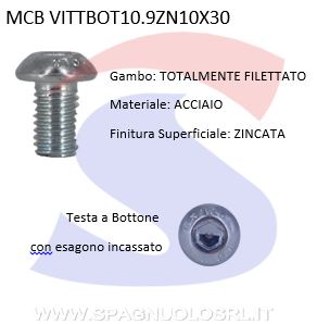 VITE TESTA BOTTONE 10.9 10X30ESAGONALE ZINCATA - VITI VITTBOT10.9ZN10X30