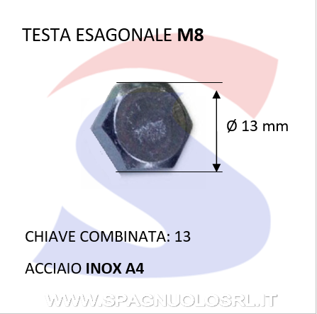 VITE PER LEGNO M 08X60 A TESTAESAGONALE INOX A 4 - VITI TEA4M08X60