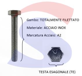VITE T.ESAG.INOX A2 M6X50 PASSO GROSSO TOTAL.FILET. - INOX 933-2-6*50