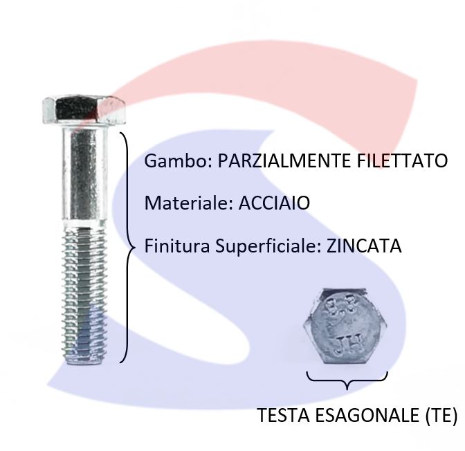 VITE T.ESAG.8.8 M10X100 PASSOGROSSO PARZ.FILET.ZINCATA - VITI VITTEZNM10X100