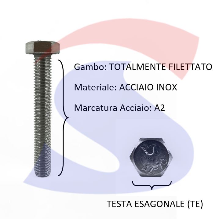 VITE T.ESAG.INOX A2 M8X60 PASSO GROSSO TOTAL.FILET. - INOX 933-2-8*60