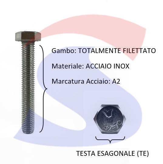 VITE T.ESAG.INOX A2 M6X40 PASSO GROSSO TOTAL.FILET. - INOX 933-2-6*40