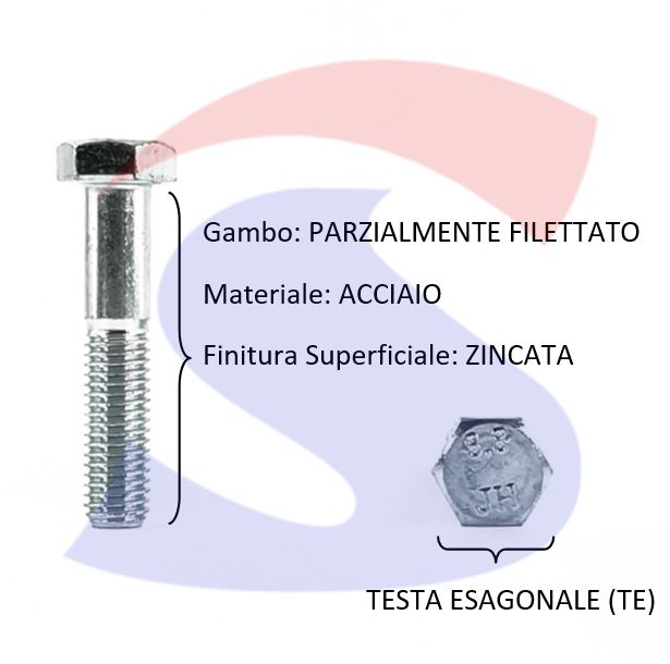VITE T.ESAG. 8,8 M30X140 PASSOGROSSO PARZ.FILET.BRUNITA - VITI VITTEM30X140ZN