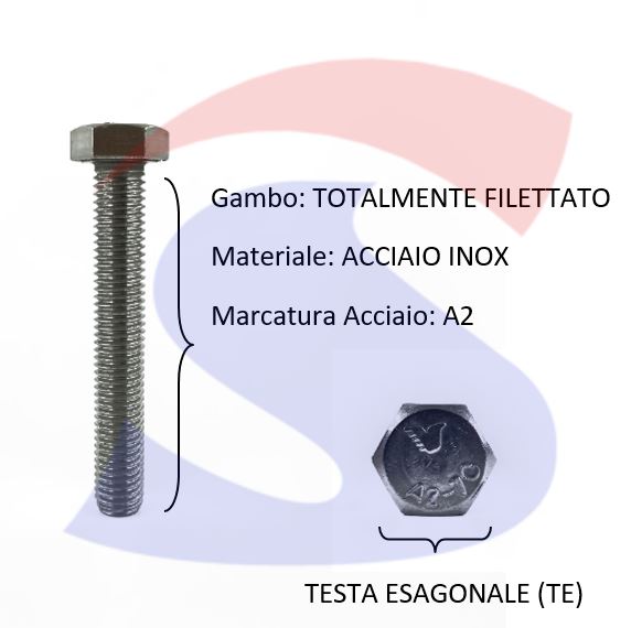 VITE T.ESAG.INOX A2 M12X60 PASSO GROSSO TOTAL.FILET. - INOX 933-2-12*60