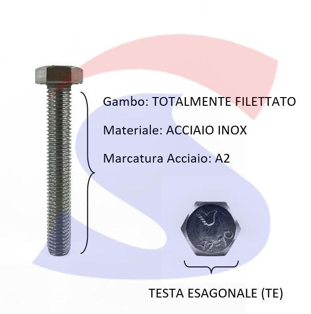 VITE T.ESAG.INOX A2 M16X90 PASSO GROSSO TOTAL.FILET. - INOX 933-2-16*90