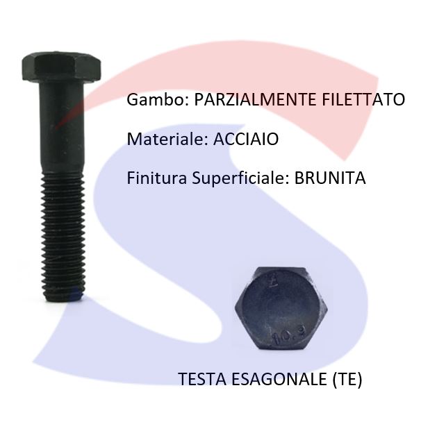 VITE T.ESAG.10.9 M24X90 PASSOGROSSO PARZ.FILET.BRUNITA - VITI VITTE10.9M24X90PF