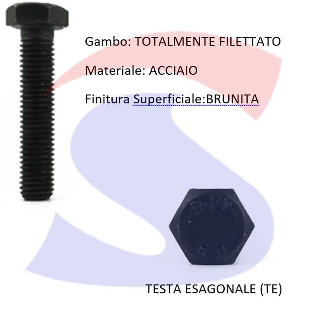 VITE T.ESAG 8.8 M18X120 PASSOGROSSO TOTAL.FILET.BRUNITA - VITI VITTEM18X120TF