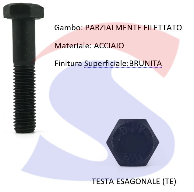 VITE T.ESAG.8.8 M20X80 PASSO GROSSO PARZ.FILET.BRUNITA - VITI VITTEM20X80PF