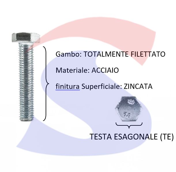 VITTE T.ESAG.8,8 M16X190 PASSOGROSSO TOTAL.FILET.ZINCATA - VITI VITTEZNM16X190TF