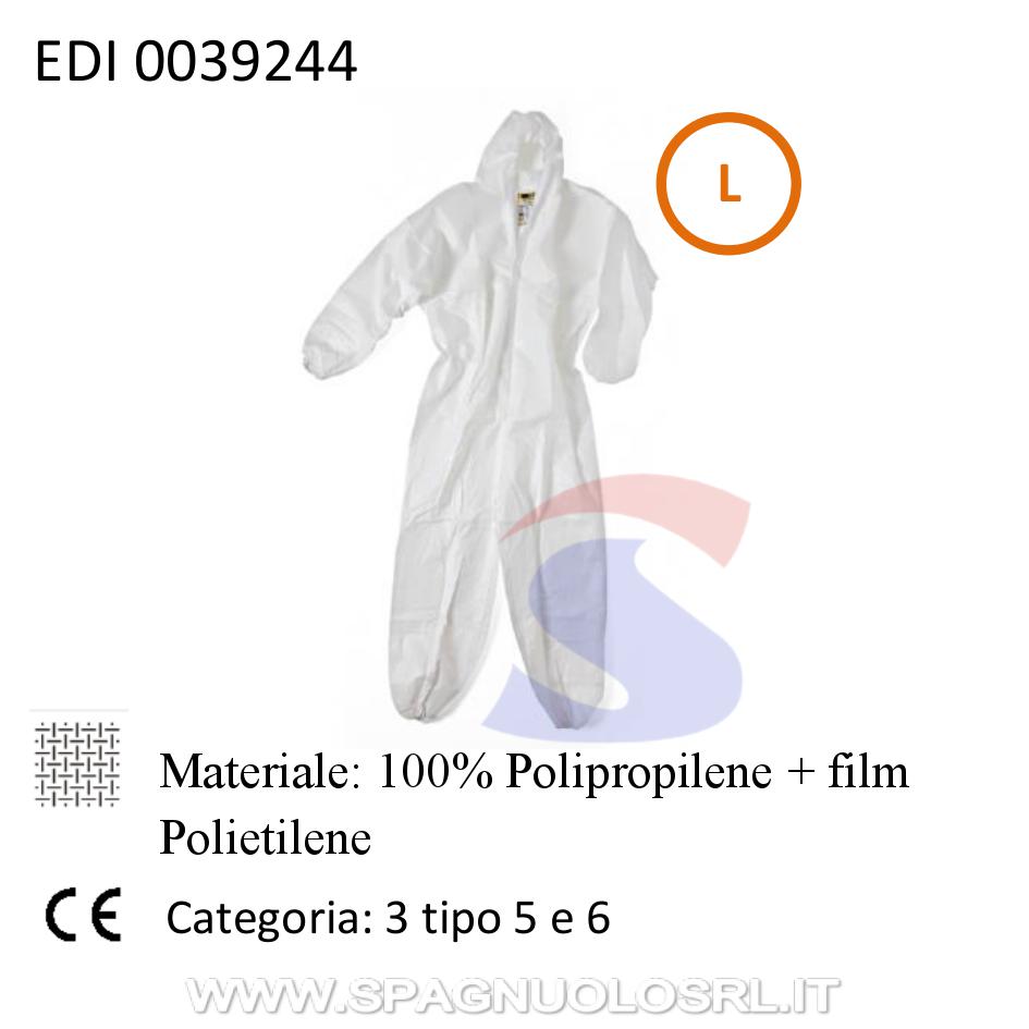 Tuta in TNT monouso bianca con cappuccio taglia L - EDIS 39244