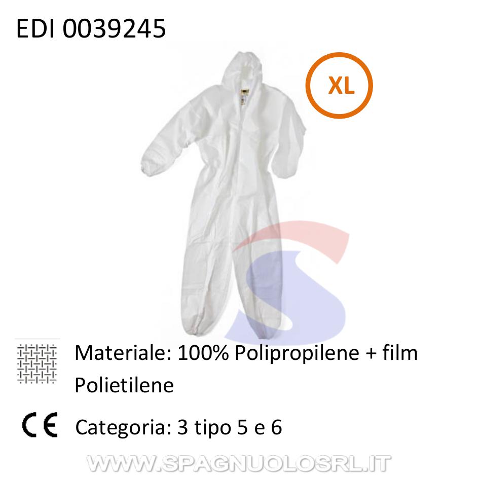 Tuta in TNT monouso bianca con cappuccio taglia XL - EDIS 39245