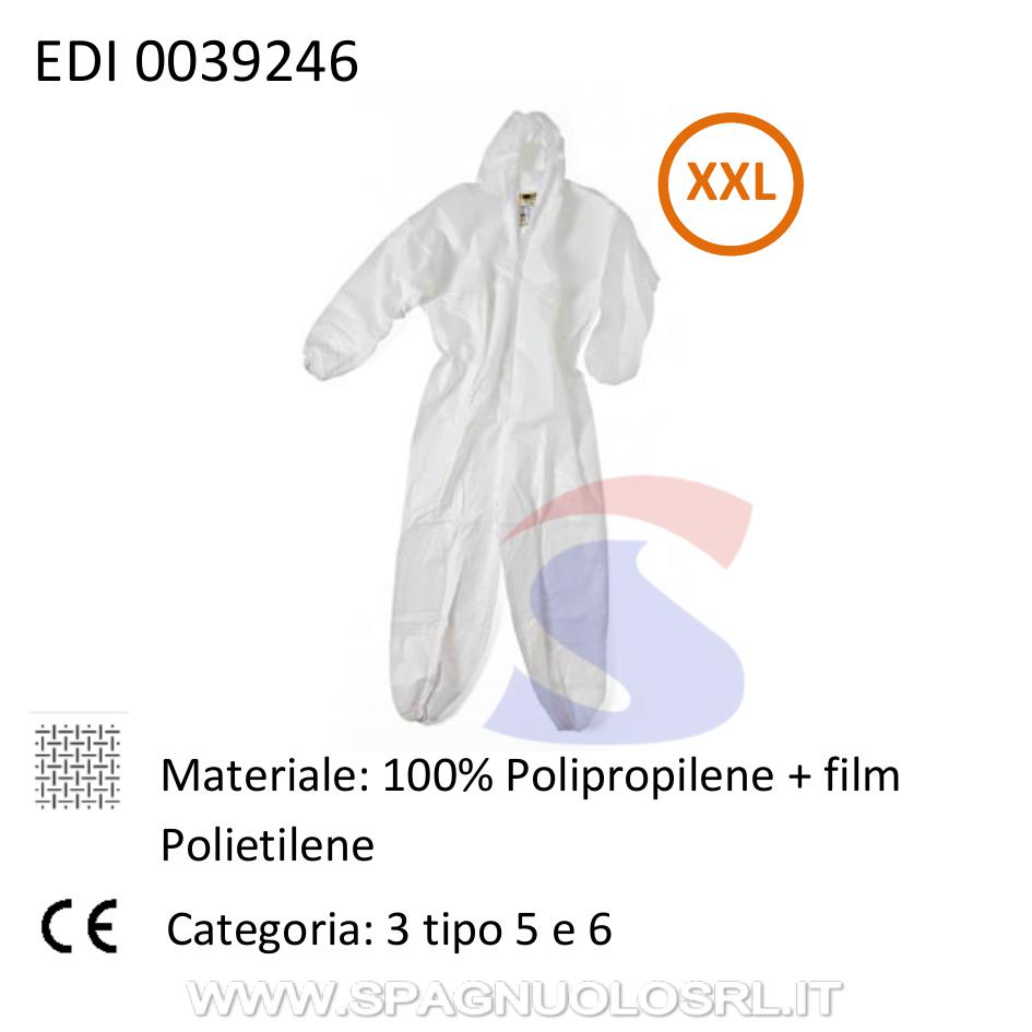 Tuta in TNT monouso bianca con cappuccio taglia XXL - EDIS 39246
