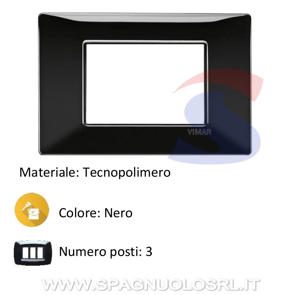 Placca 3 posti colore Nero della serie Plana - VIMAR 14653.05