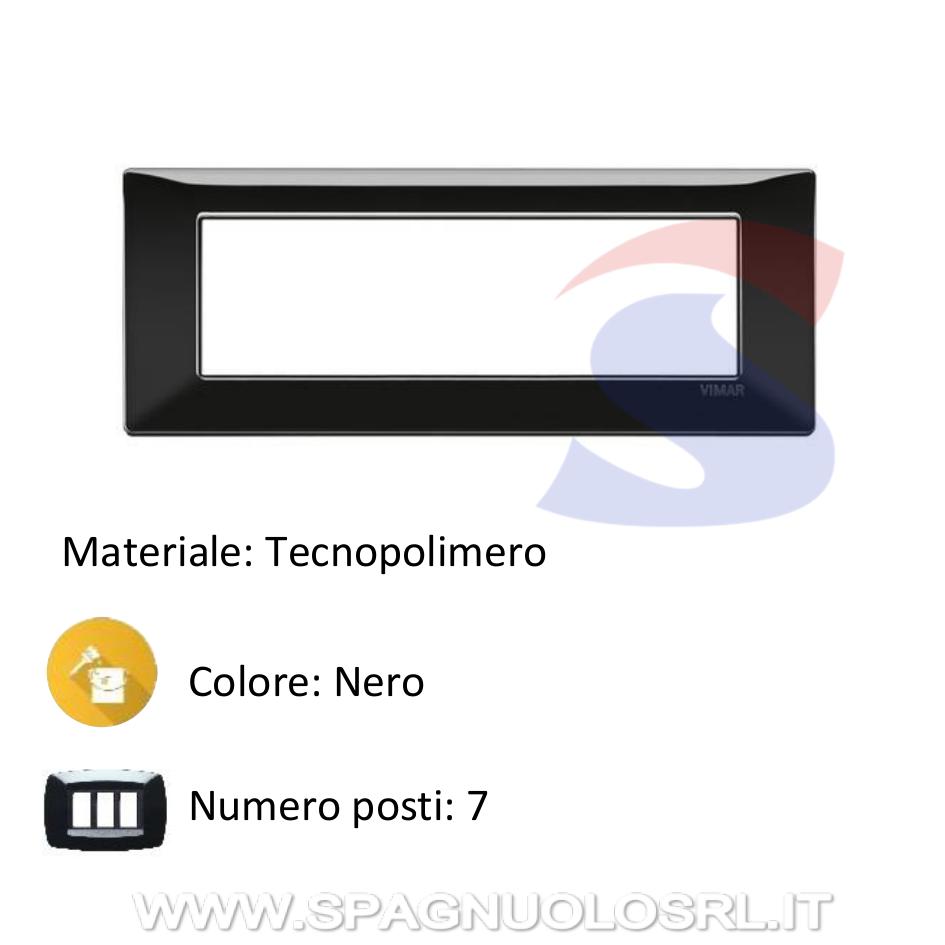 Placca 7 posti colore Nero della serie Plana - VIMAR 14657.05