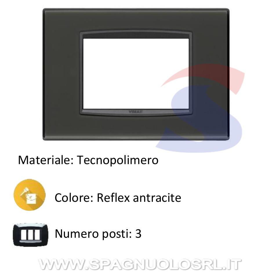 Placca 3 posti colore Reflex Antracite della serie Eikon - VIMAR 20653.42