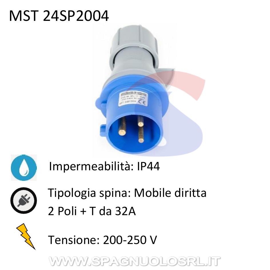 Spina industriale mobile diritta 2P+T 32A 200-250V, Blu - MASTER 24SP2004