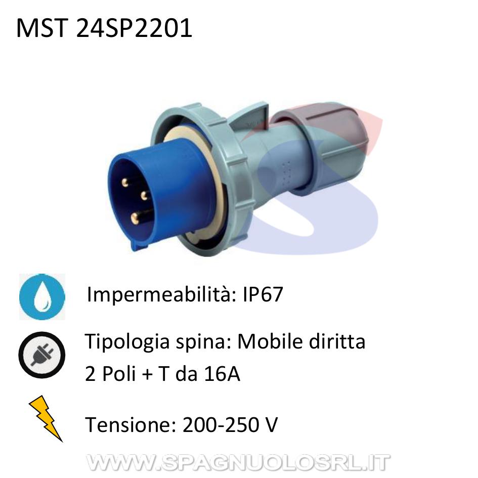 Spina industriale mobile diritta 2P+T 16A 200-250V, Blu - MASTER 24SP2201