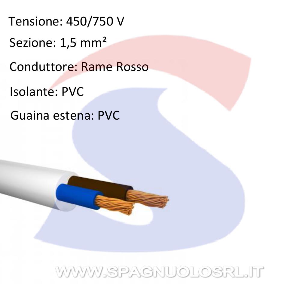 Cavo FROR 2X1,5 con 2 anime di sezione 1,5 mmq - 9X9 CAVI FROR72X1,5M