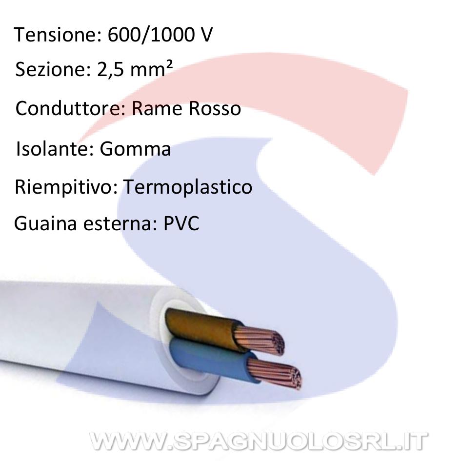 Cavo FG16 2X2,5 con 2 anime di sezione 2,5 mmq - 9X9 CAVI FG16R2X2,5