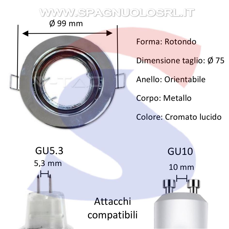 Portafaretto GU10 Orientabile Rotondo da Incasso in metallo - VTAC 3471