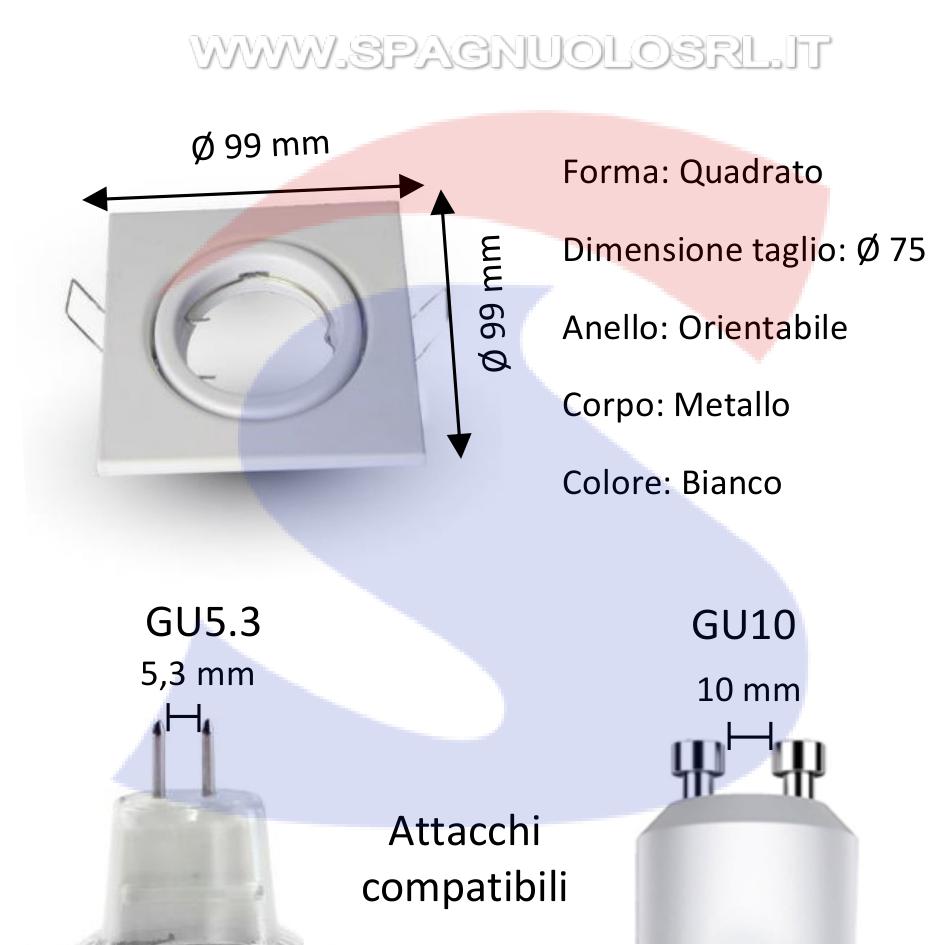 Portafaretto GU10 Orientabile Quadrato da Incasso in metallo - VTAC 3472