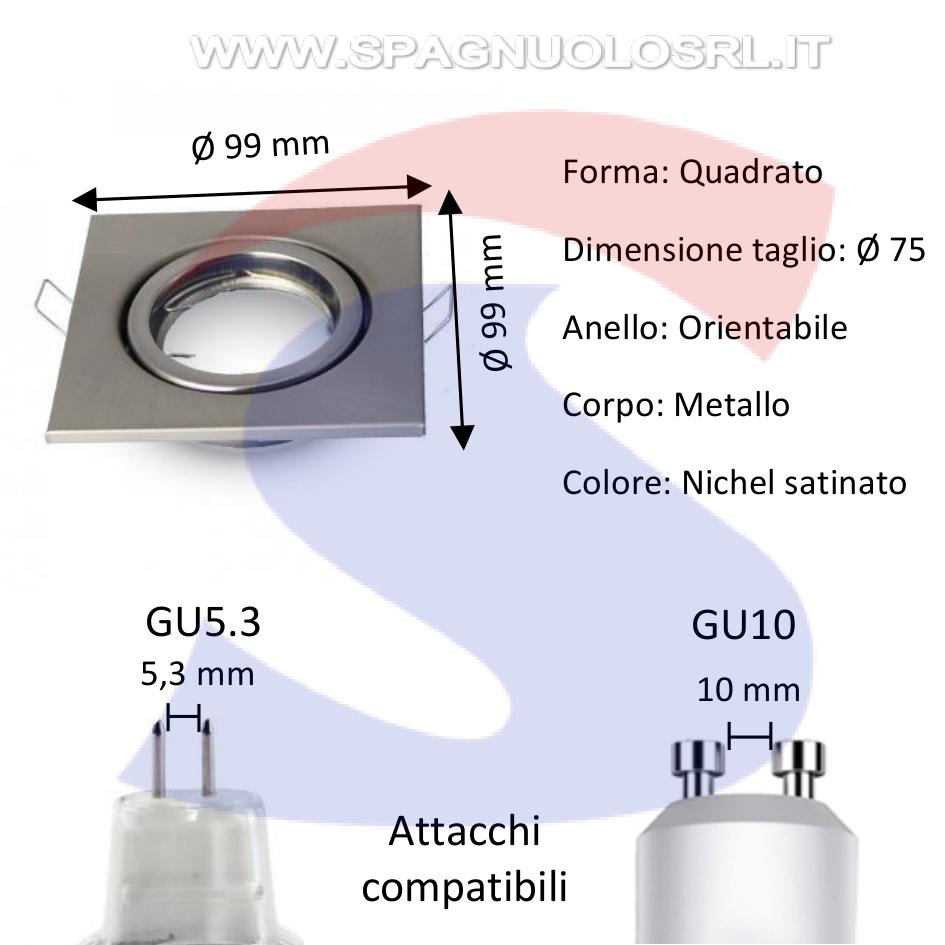 Portafaretto GU10 Orientabile Quadrato da Incasso in metallo - VTAC 3473