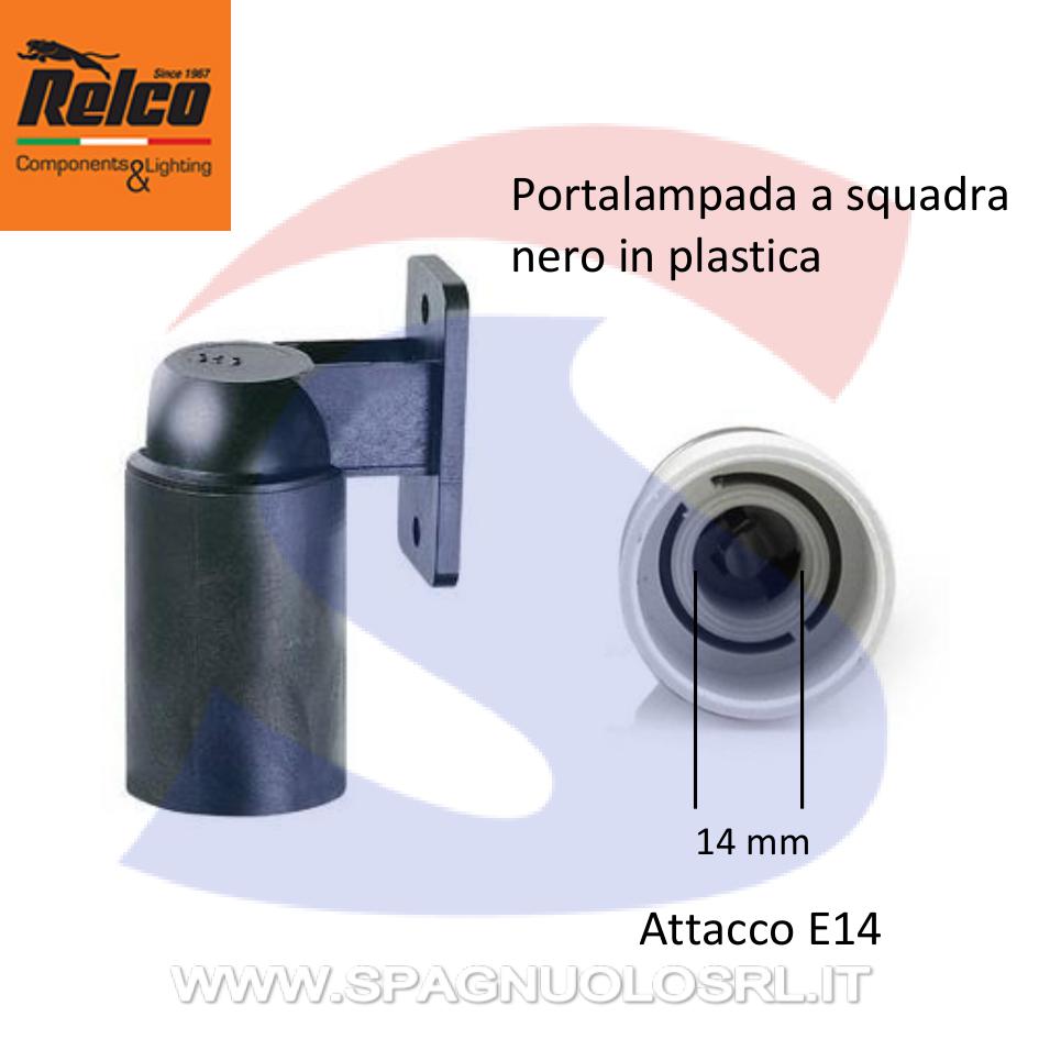 Portalampada attacco E14 a Squadra Nero in plastica - RELCO 5516R
