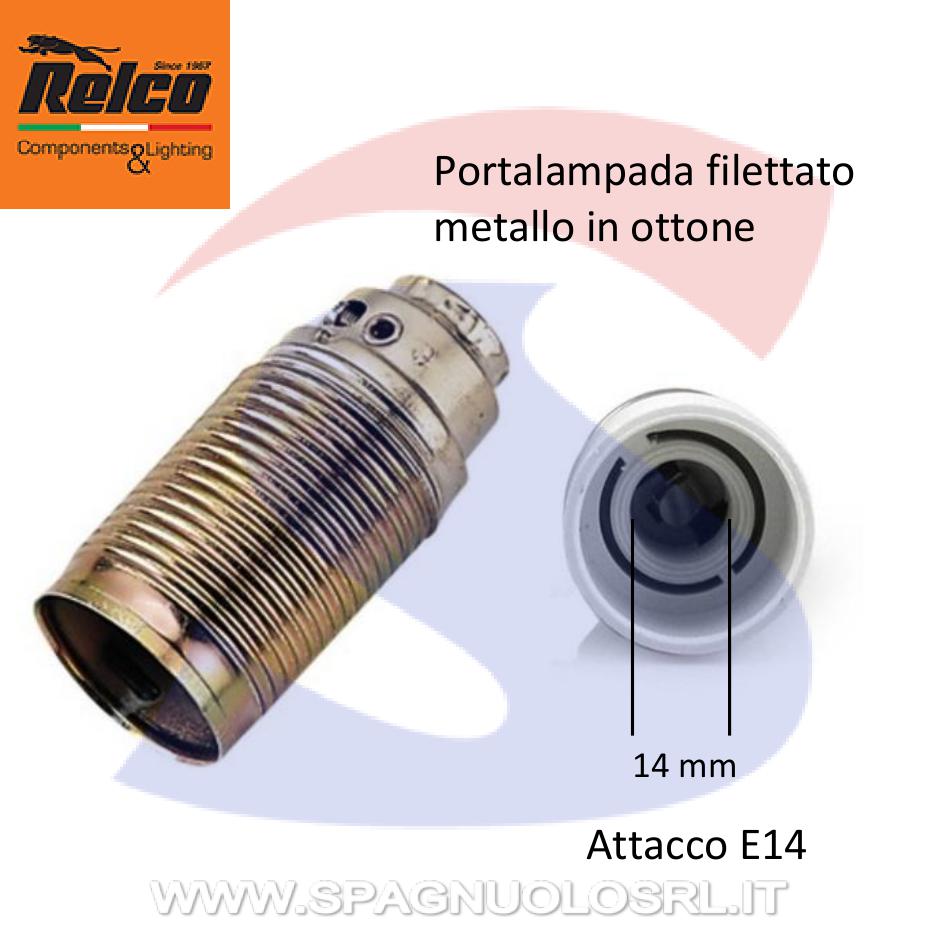 Portalampada attacco E14 filettato di metallo in ottone - RELCO 5825