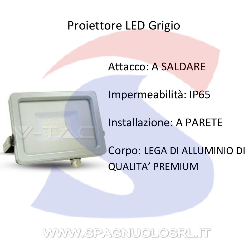 Proiettore Grigio da Esterno 30W Luce Fredda 6000° - VTAC 5871
