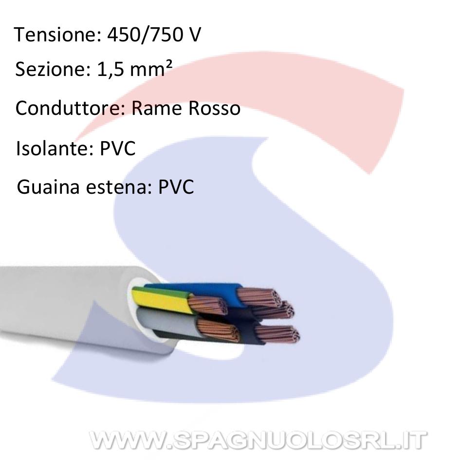 Cavo FROR 5G1,5 con 5 anime di sezione 1,5 mmq, di cui 1 GV - 9X9 CAVI FROR75G1,5M