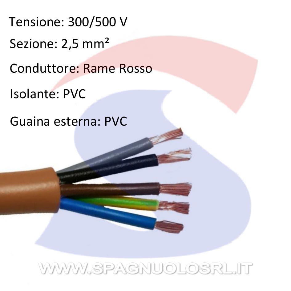 Cavo FS18 5G2,5 con 5 anime di sezione 2,5 mmq, di cui 1 GV - 9X9 CAVI FS18R5G2,5