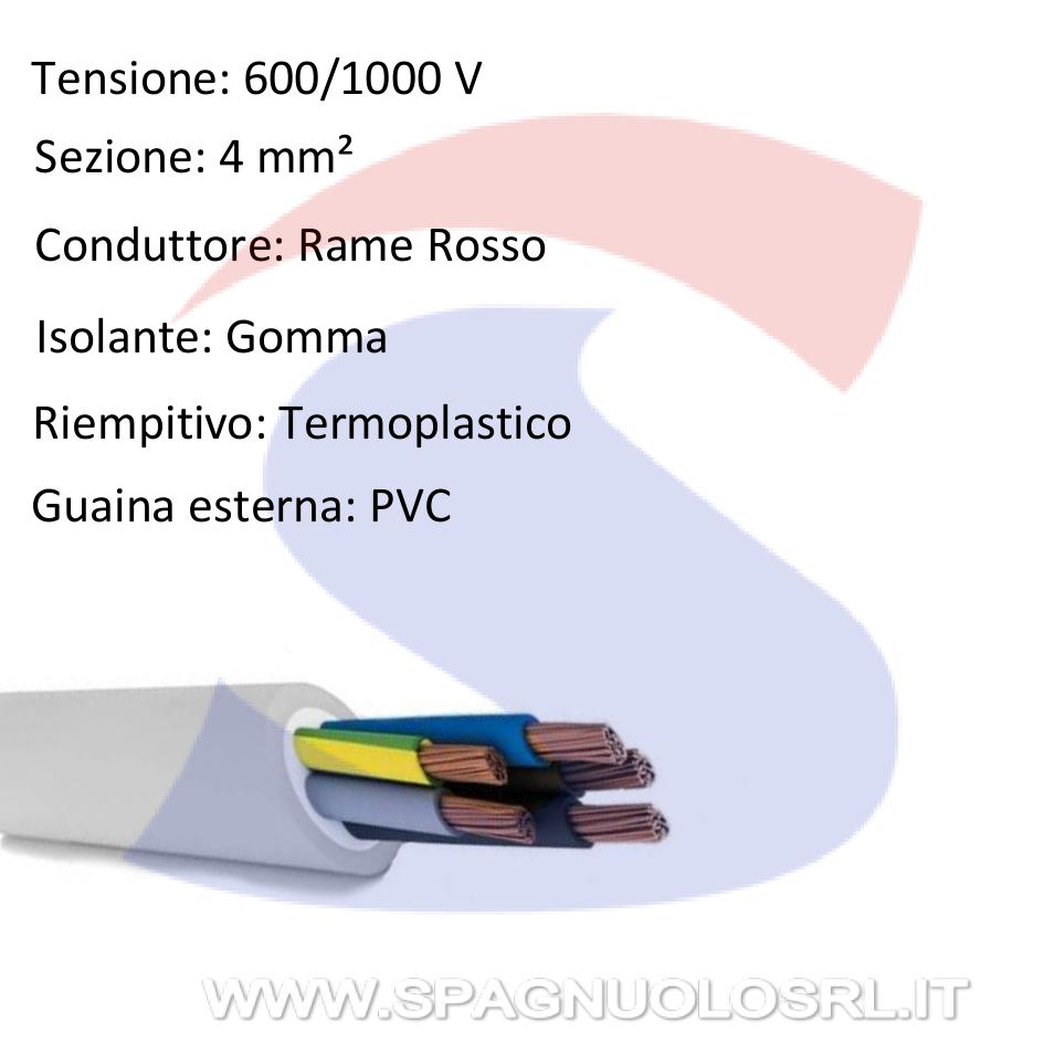 Cavo FG16 5X4 con 5 anime di sezione 4 mmq, di cui una è GV - 9X9 CAVI FG16R5G4