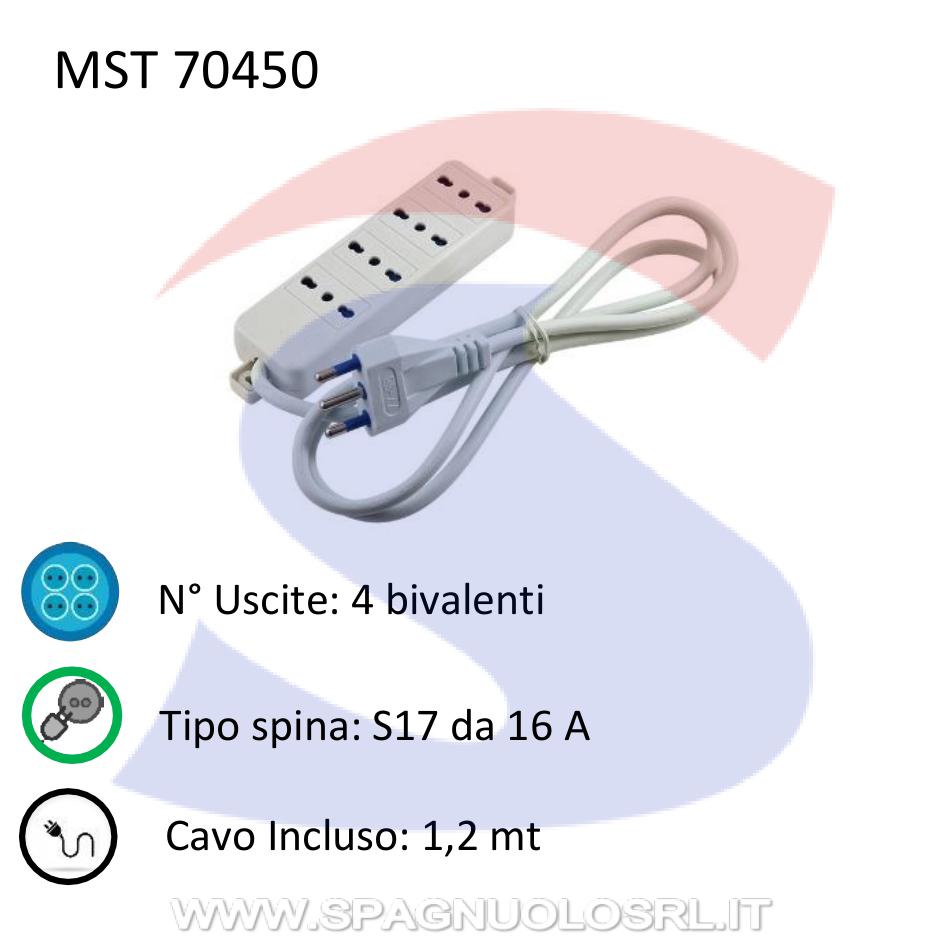 Multipresa rettangolare 4 uscite Bivalenti, cavo 1,2 mt - MASTER 70450