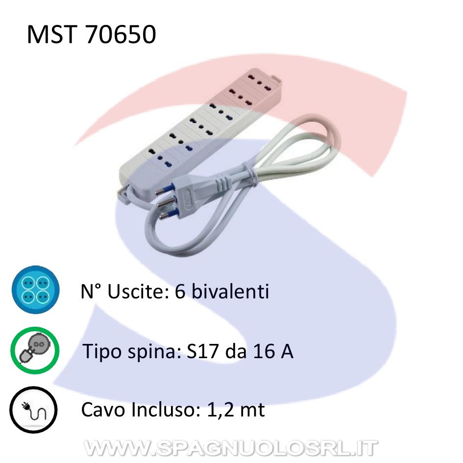Multipresa rettangolare 6 uscite bivalenti, cavo 1,2 mt - MASTER 70650