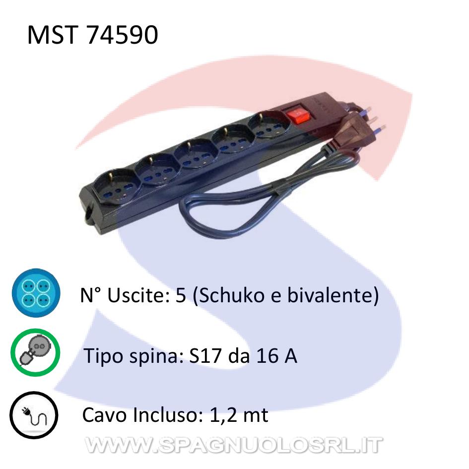 Multipresa rettangolare 5 usciteSchuko e bivalenti - MASTER 74590