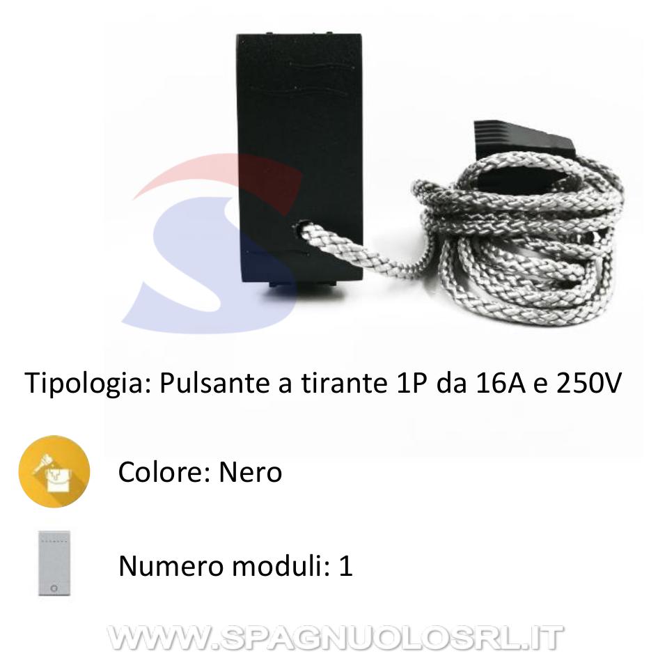 Pulsante a tirante serie "ONDA" 16 A 250V, Nero - MARLANVIL 7707.1