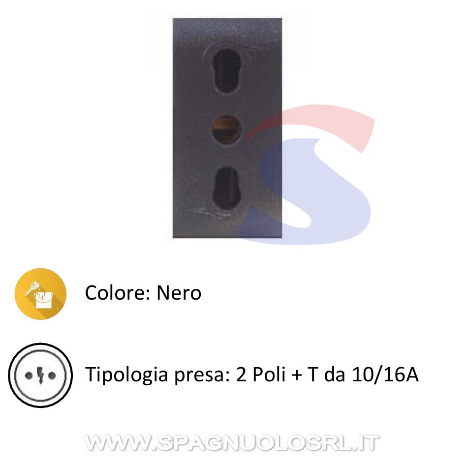 Presa bivalente P 17/11 serie "ONDA" 2P+T, Nero - MARLANVIL 7779