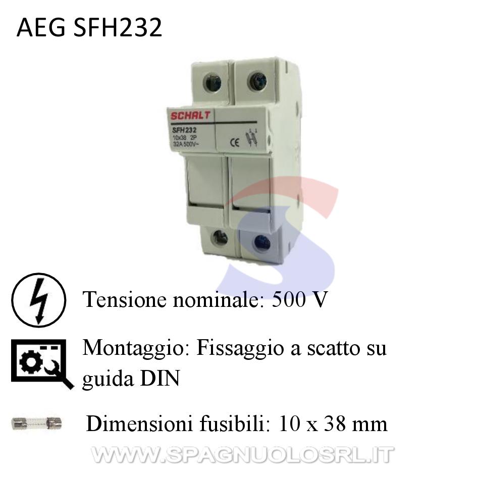 Portafusibile sezionabile 2P 32 A 500V, 2 moduli - AEG SFH232