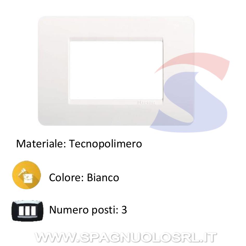 Placca rettangolare 3 posti colore Bianco serie Matix - BTICINO AM4803BBN
