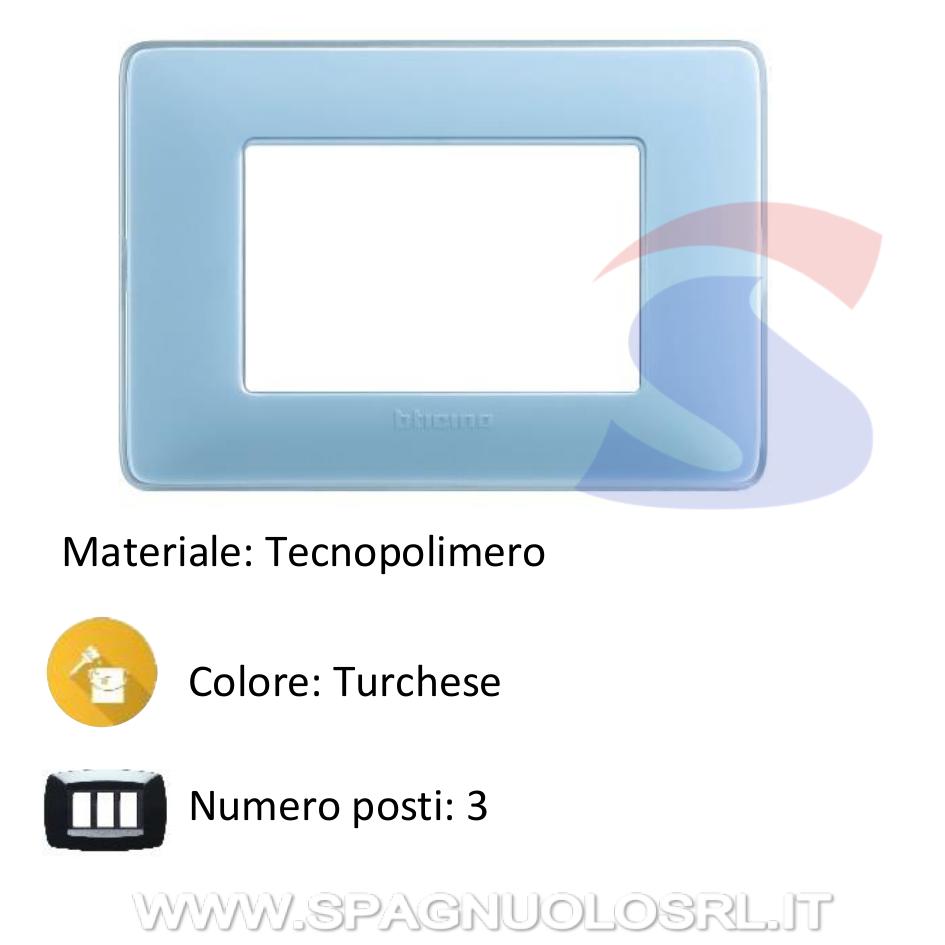 Placca rettangolare 3 posti colore Turchese serie Matix - BTICINO AM4803CAR