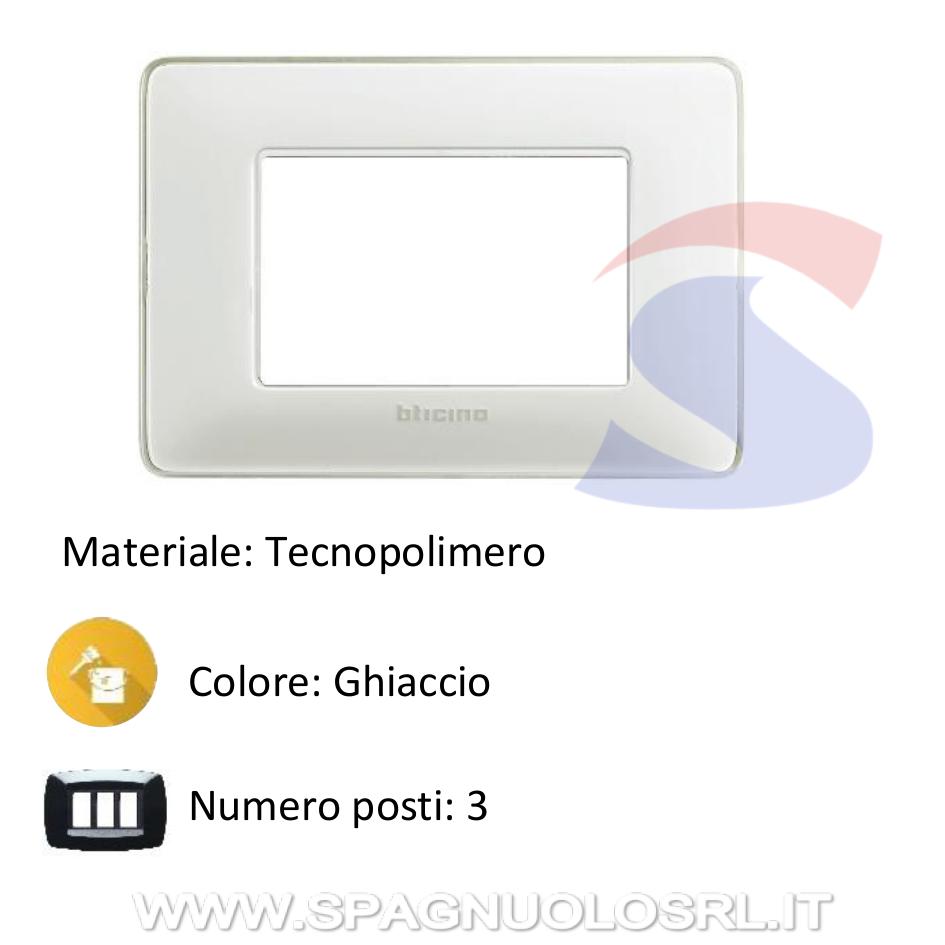 Placca rettangolare 3 posti colore Ghiaccio serie Matix - BTICINO AM4803CBN