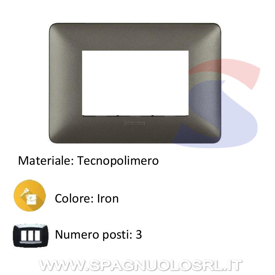 Placca rettangolare 3 posti colore Iron serie Matix - BTICINO AM4803MIR