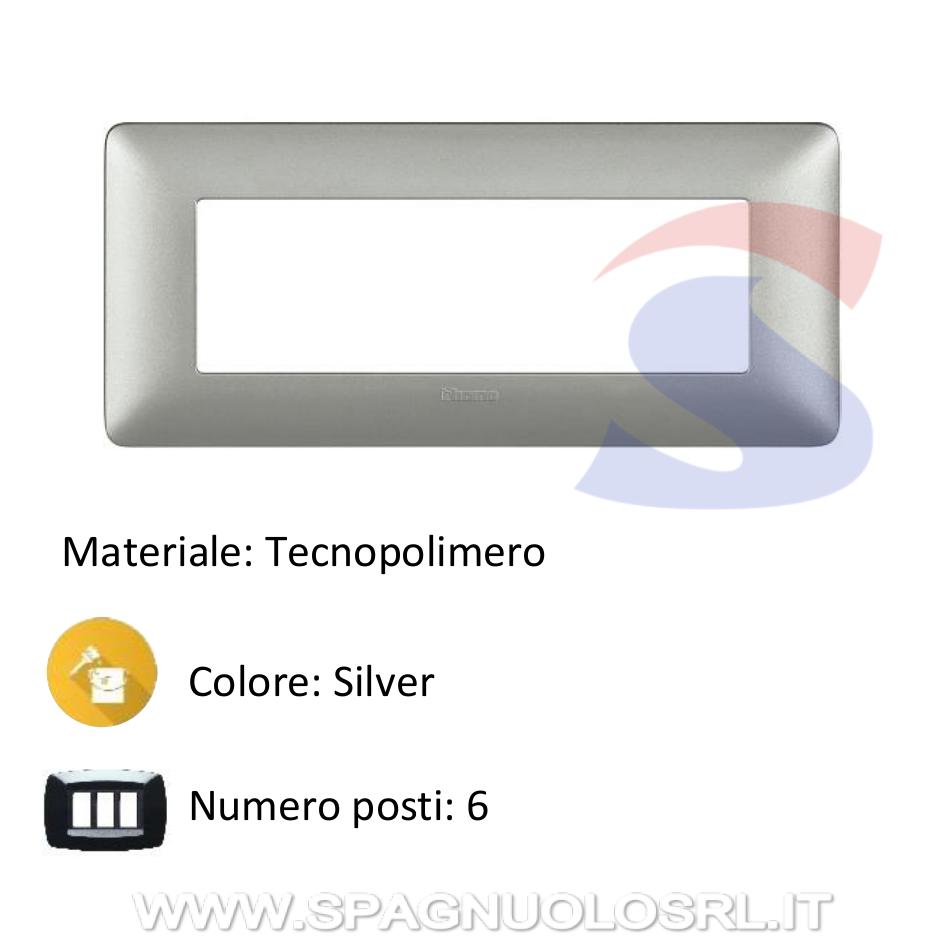 Placca rettangolare 6 posti colore Silver serie Matix - BTICINO AM4806MSL