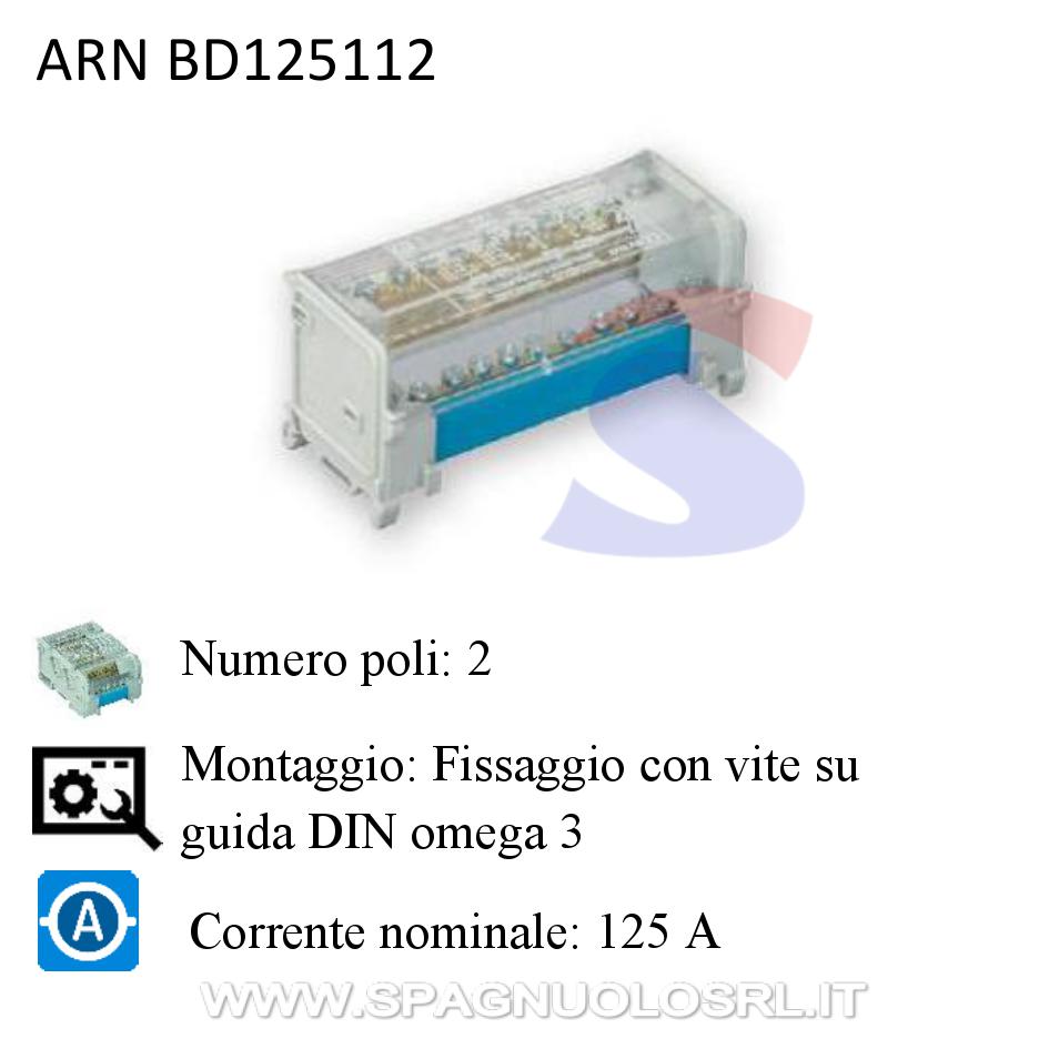 Morsettiera Bipolare 2 barrette 11 fori 125 A, 6 moduli - ARNOCANALI BD125112