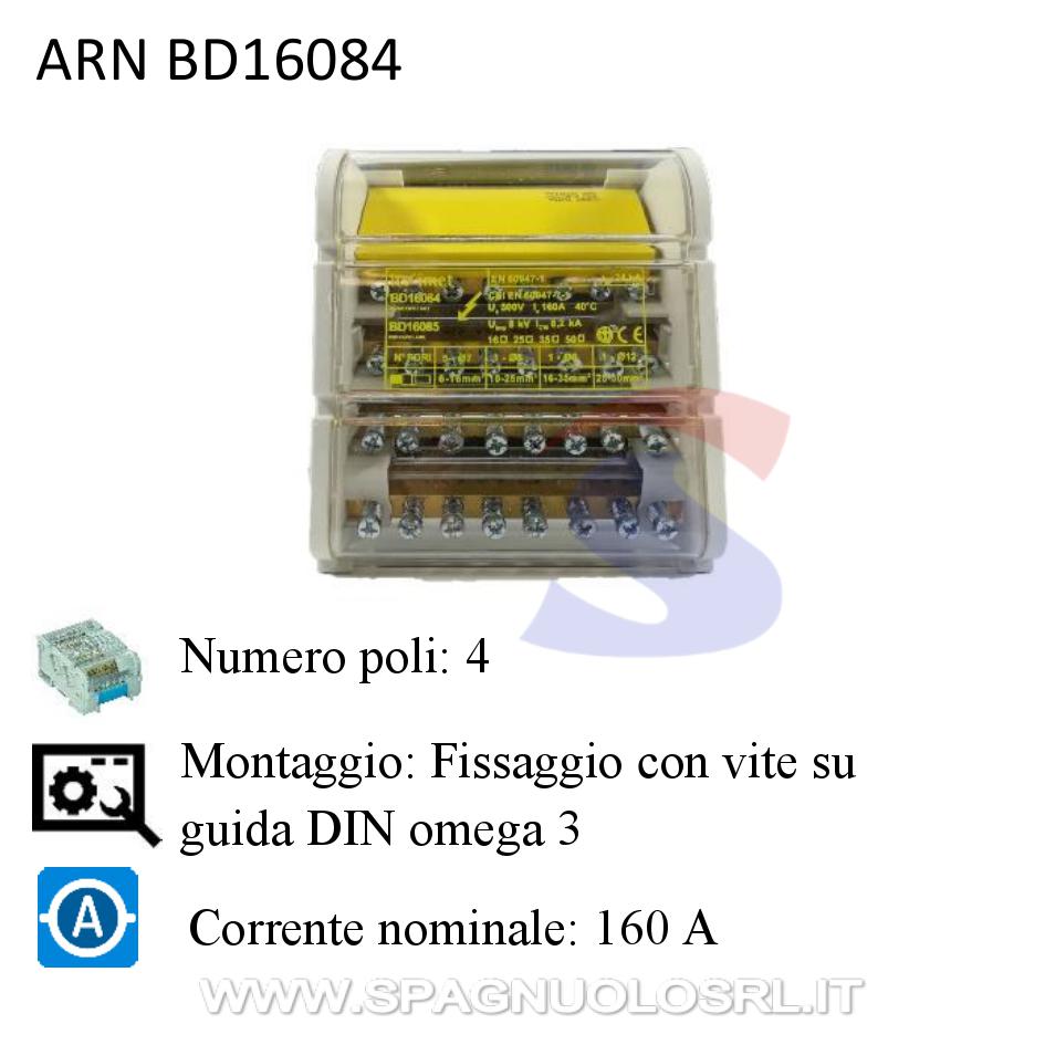 Morsettiera Quadripolare 4 barrette 8 fori 160 A, 6 moduli - ARNOCANALI BD16084