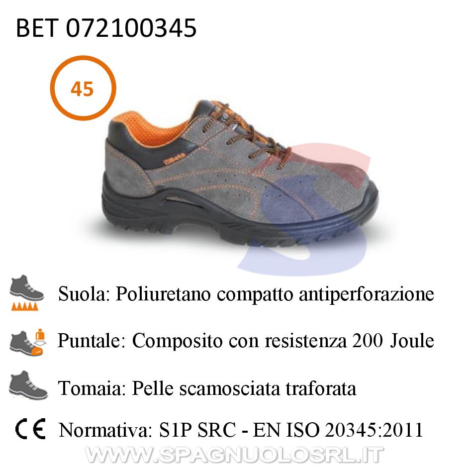 Scarpe in morbida pelle scamosciata traforata S1P Numero 45 - BETA 072100345