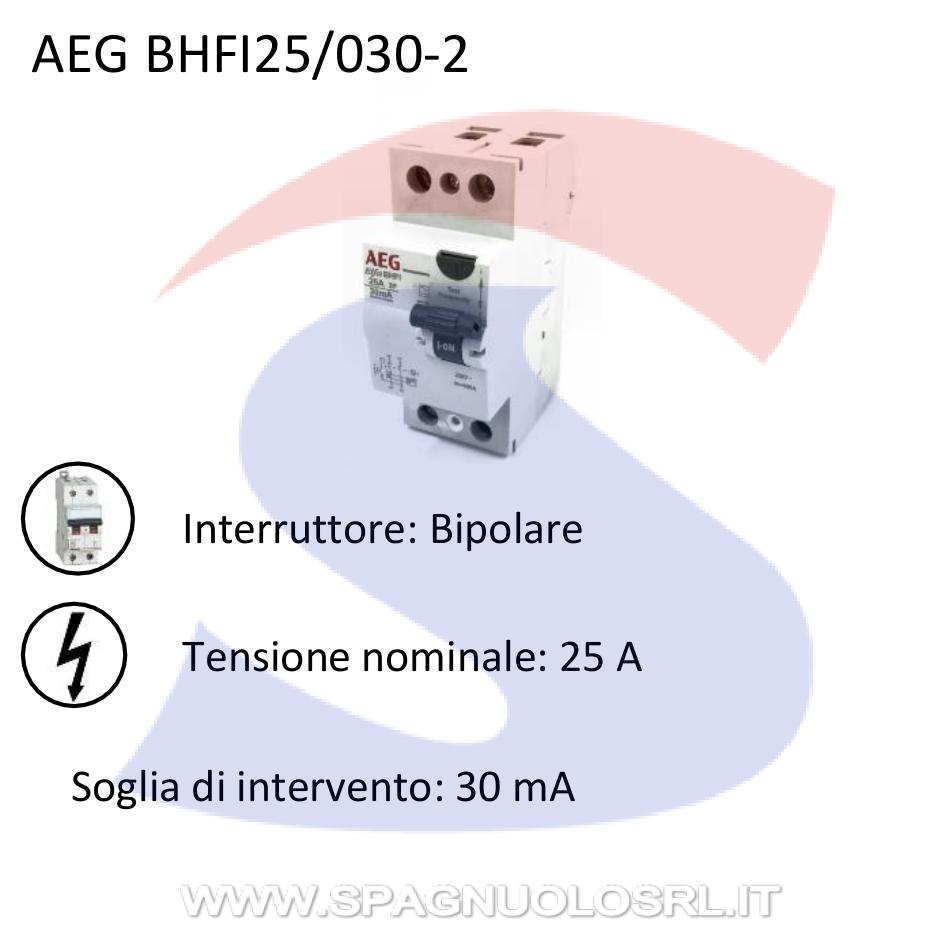 Interruttore differenziale puro bipolare 25 A serie BHFI - AEG BHFI25/030-2