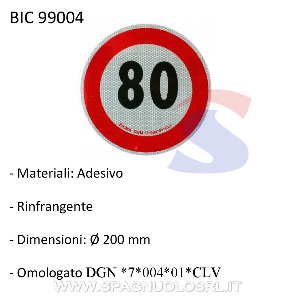 Dischetto limite di velocità 80 Km/h adesivo rinfrangente - BICMA 99004