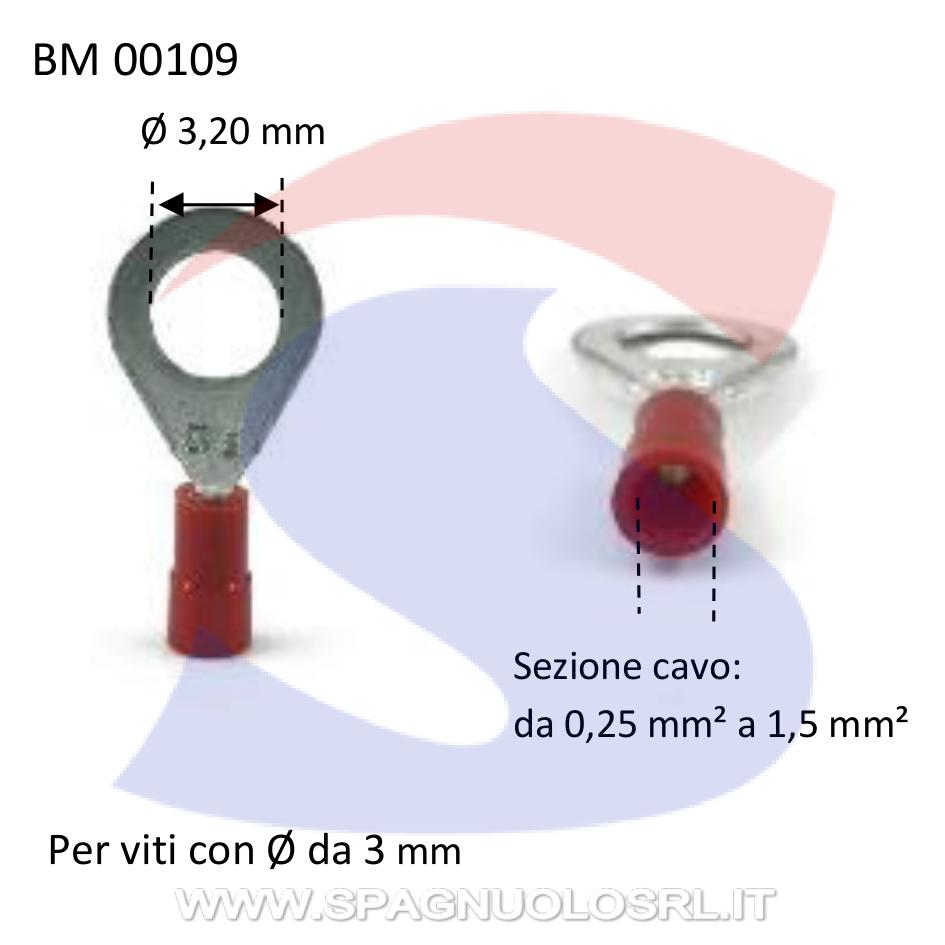 Capocorda ad occhiello preisolato Rosso con Ø foro di 3,20 m - BMM 00109
