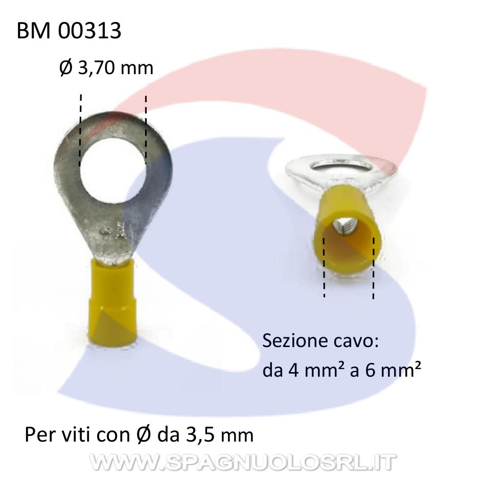 Capocorda ad occhiello preisolato Giallo Ø foro di 3,70 mm - BMM 00313